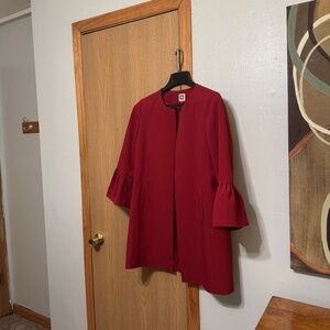 Anne Klein Medium Solid Red Open-Front w/Flared Sleeves Jacket - EUC